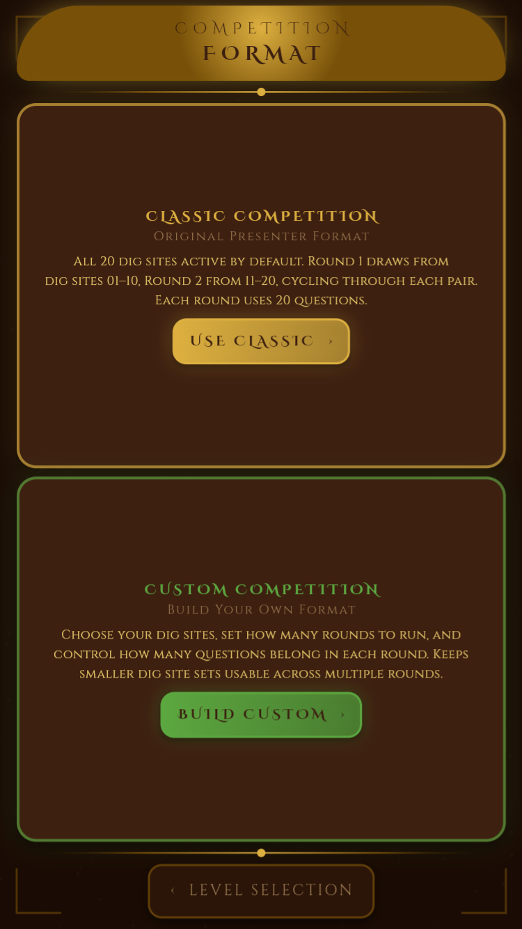 Competition Mode setup screen