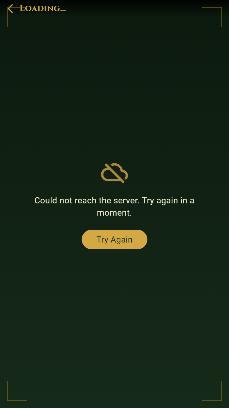 Could not reach the server error message with Try Again button